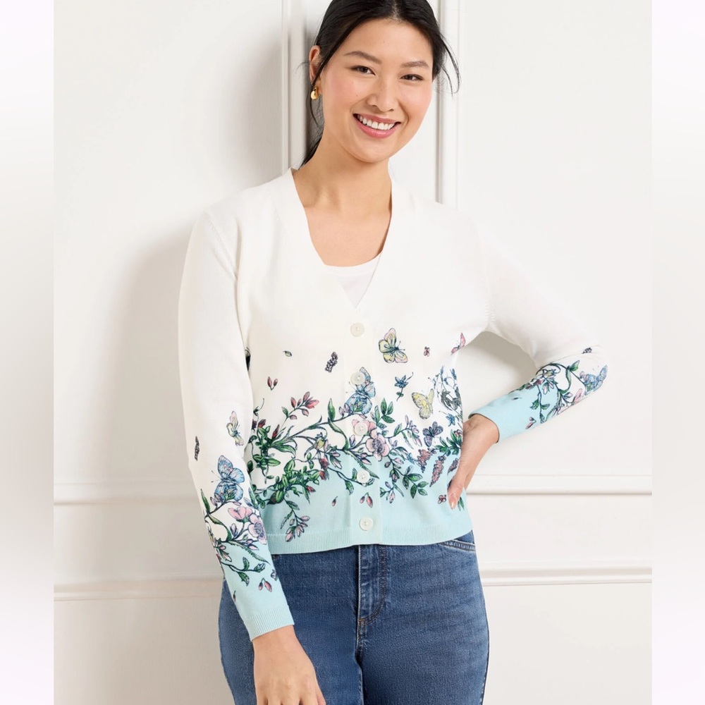Talbots petite V neck cardigan pencil butterfly PM NWT
